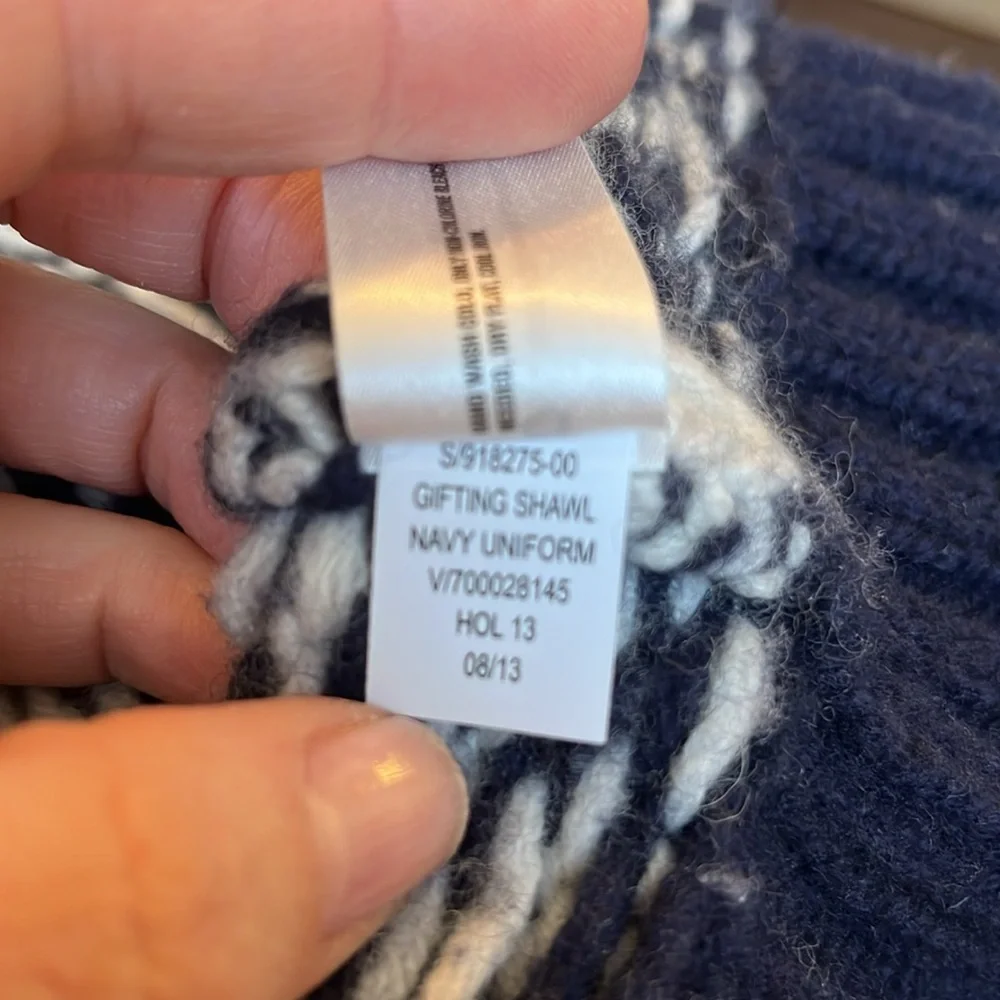 Gap Blue & White Stripe & Fair Isle Shawl Cardigan Wool Blend buttons Size Large